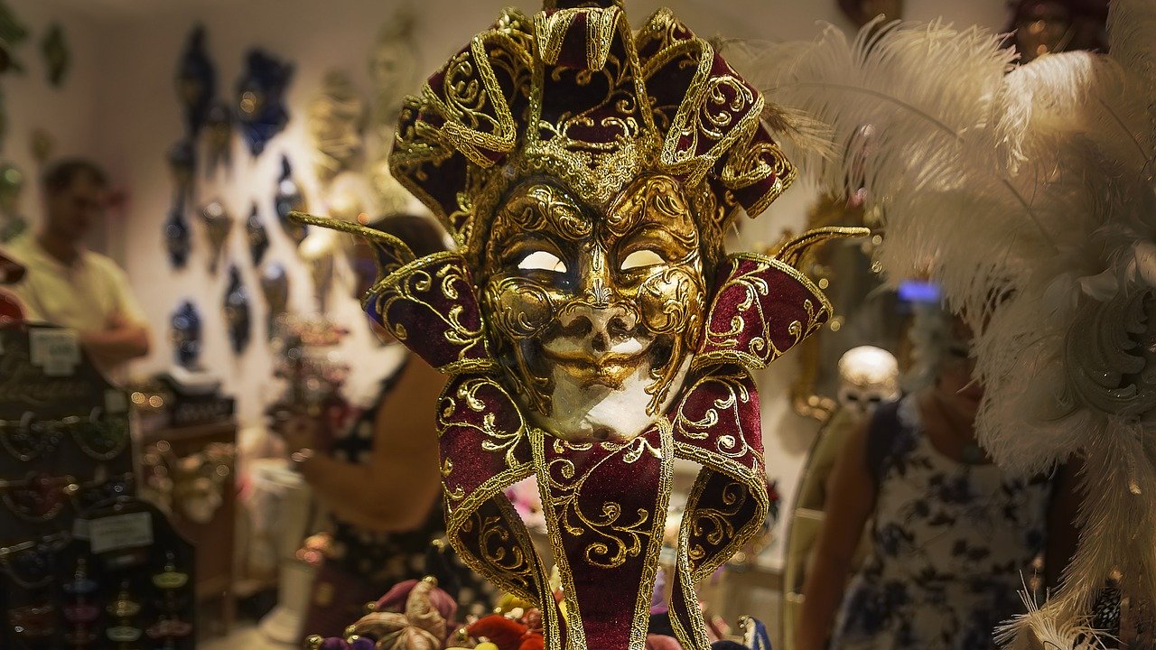 Maschera veneziana oro sorridente